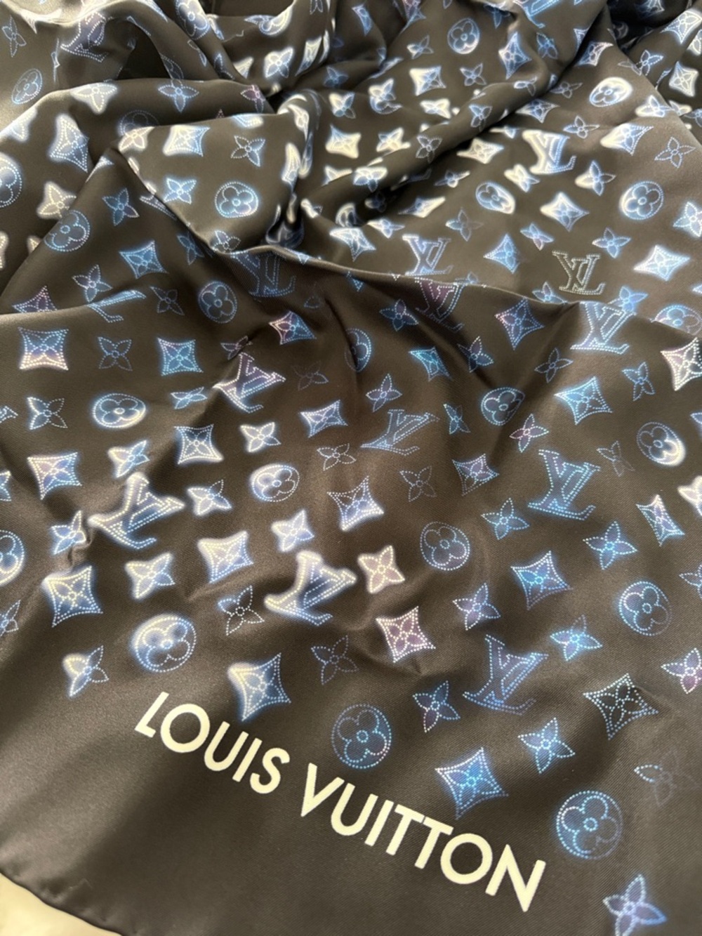 Louis Vuitton Flight Mode Black Scarf with Blue Gradient Monogram